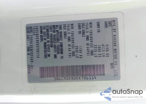 2019 Nissan Nv200 S из США, поврежденный, VIN 3N6CM0KN0KK706114